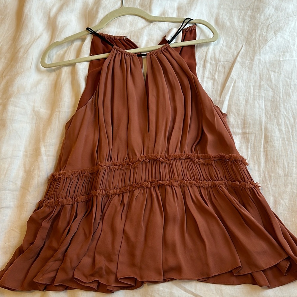 Cinq a Sept burnt orange silk top, “lotus”